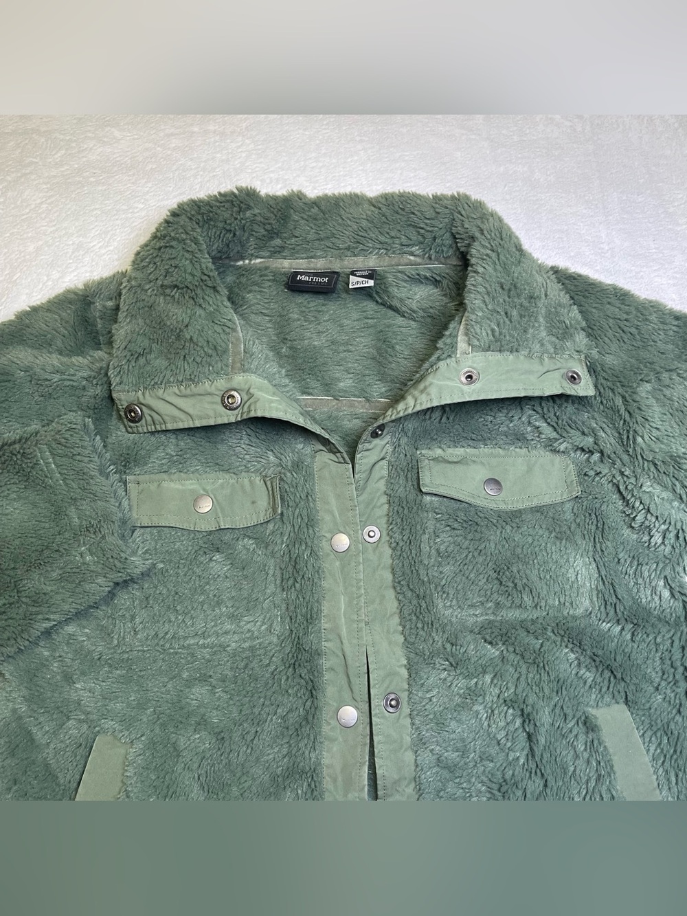 Marmot Women's Olive Green High-Pile Fleece Snap Jacket Size Small
